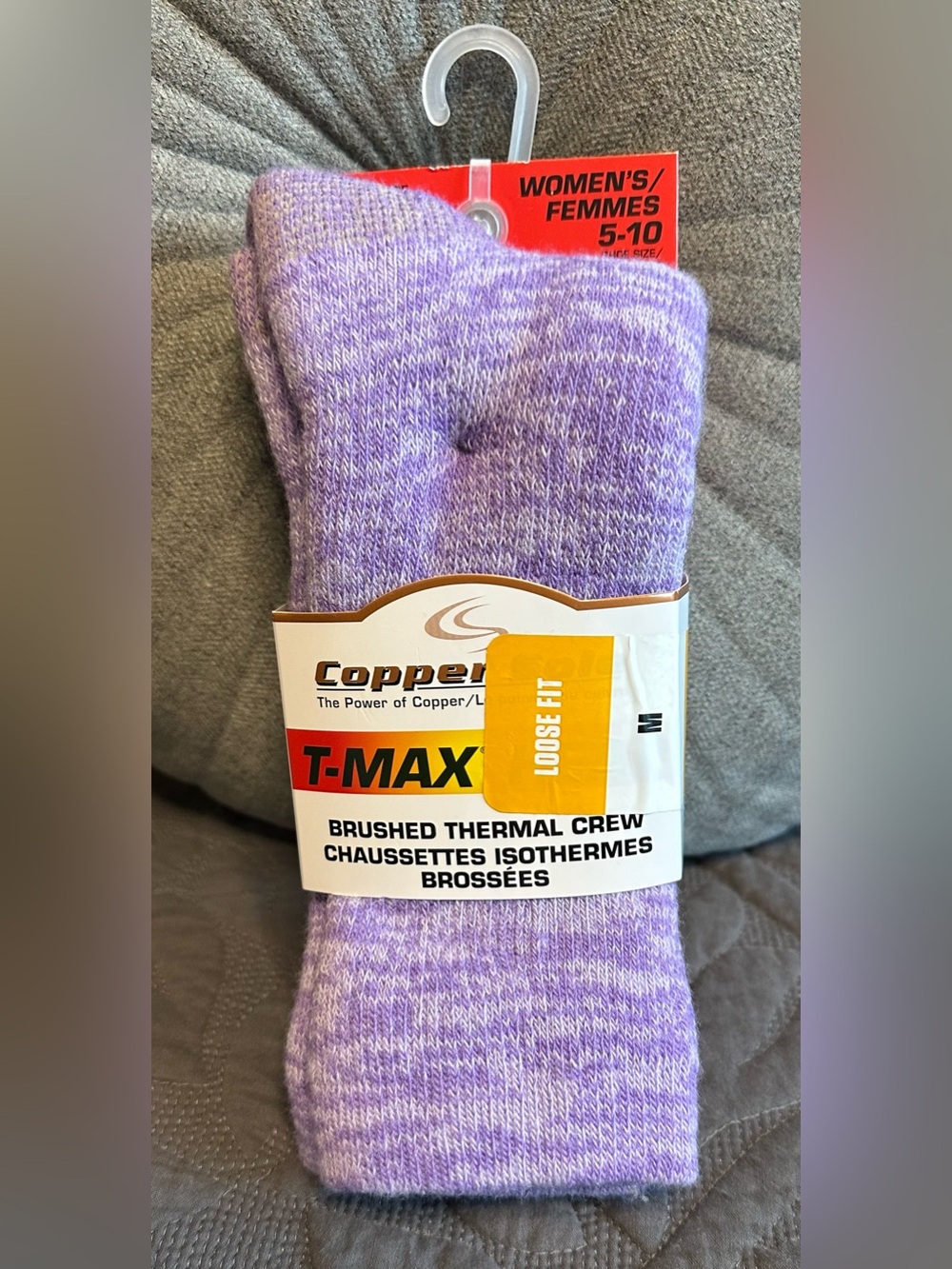 Brand New Copper Sole Brushed Thermal Crew Socks for Women in Lavender